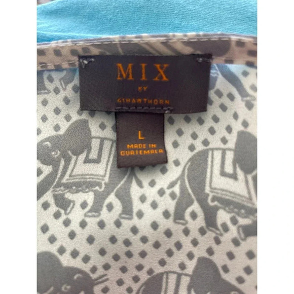 MIX 41 Hawthorn Womens Top Blouse Large Elephants Roll Tab Boho Animals Gray - Picture 7 of 10